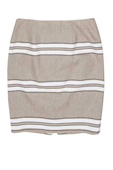 Worth New York - Khaki Cotton & Linen Striped Skir