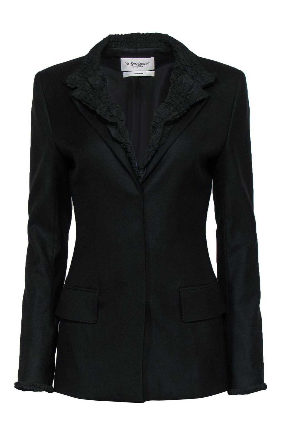 Yves Saint Laurent - Black Crinkled Ruched Wool J… - image 1
