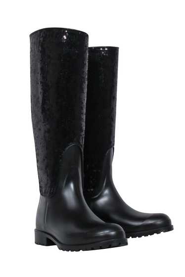 Yves Saint Laurent - Black Sequin Rubber Boots Sz 