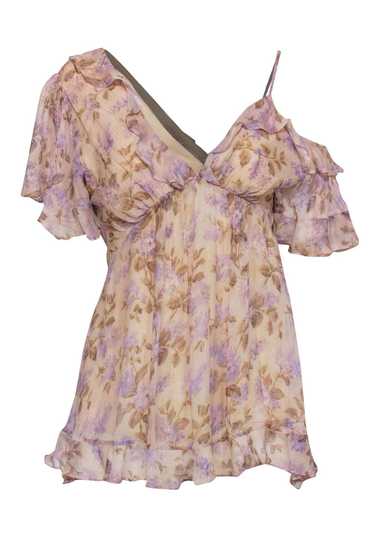 Zimmermann - Tan & Purple Floral Asymmetric Sleeve