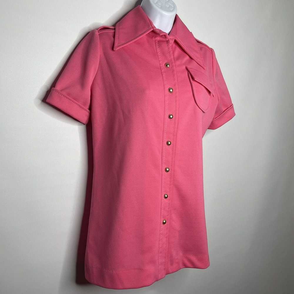 Vintage 70s Puccini Pink Poly Spread Collar Butto… - image 3