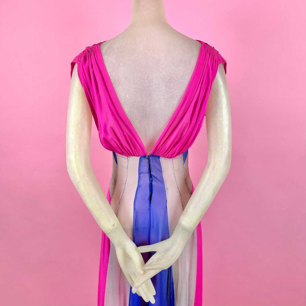 1930s Silk Chiffon Hot Pink/ Cobalt Blue Color Bl… - image 11