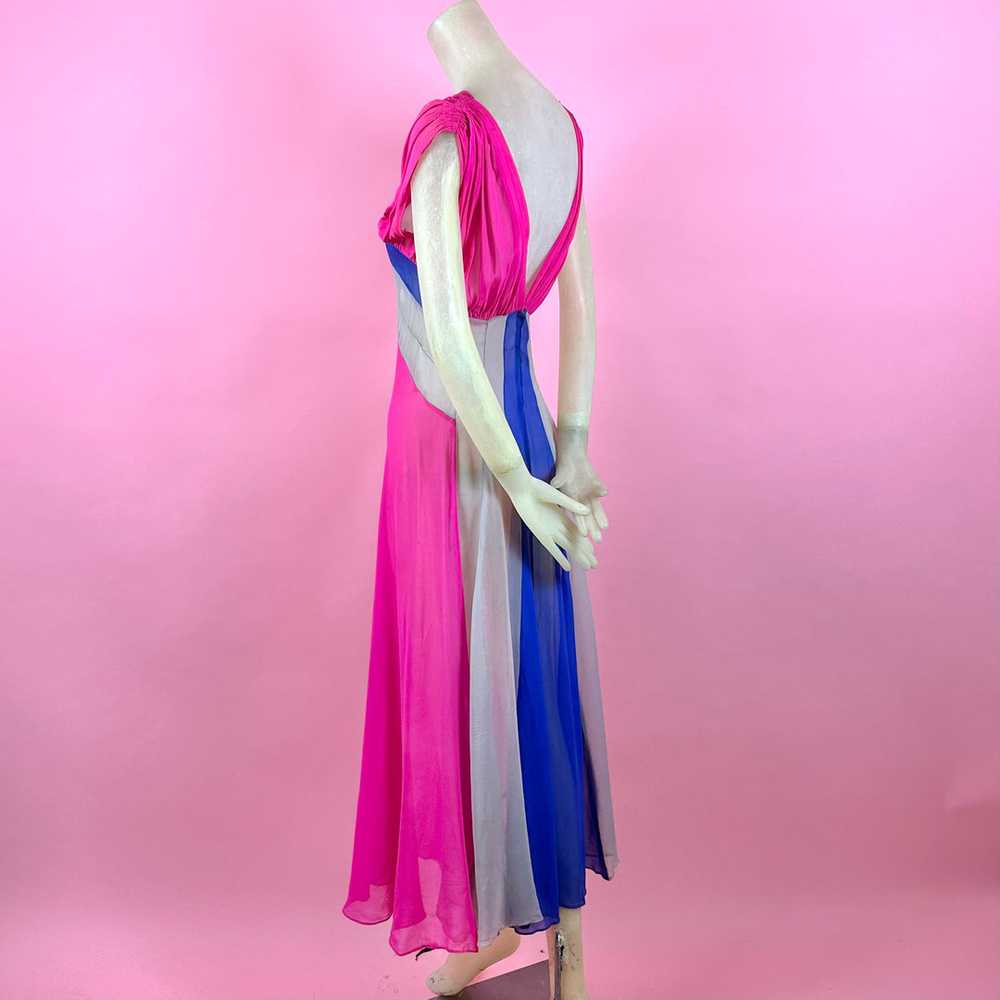 1930s Silk Chiffon Hot Pink/ Cobalt Blue Color Bl… - image 4