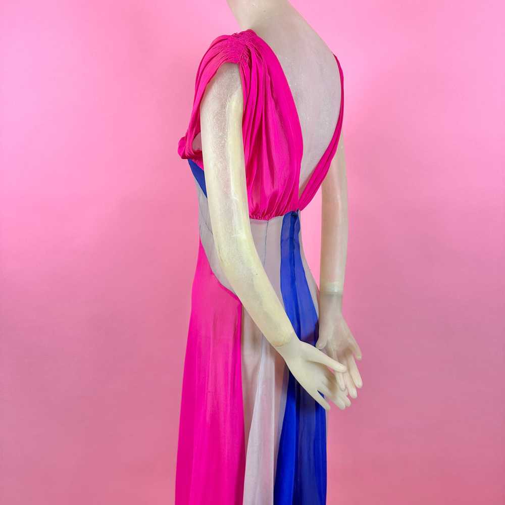 1930s Silk Chiffon Hot Pink/ Cobalt Blue Color Bl… - image 5