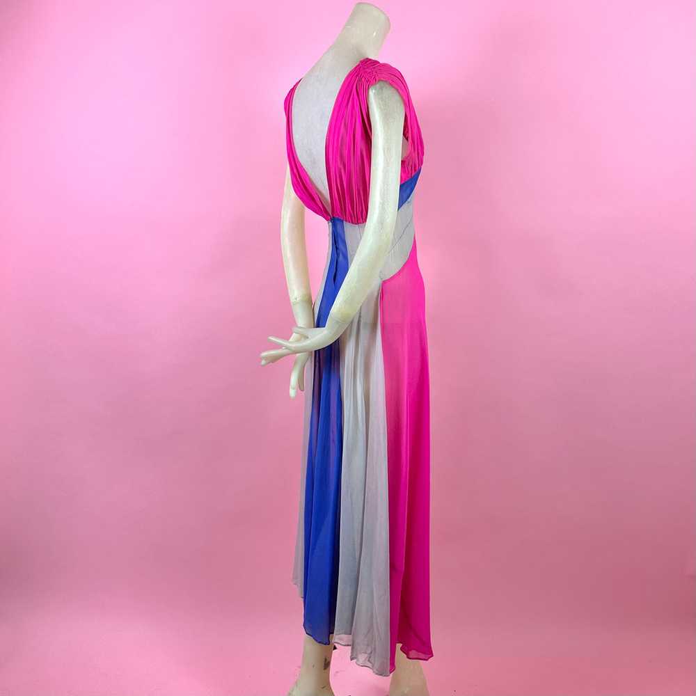 1930s Silk Chiffon Hot Pink/ Cobalt Blue Color Bl… - image 6