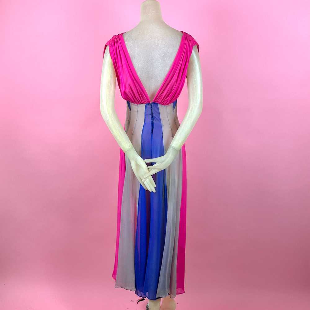 1930s Silk Chiffon Hot Pink/ Cobalt Blue Color Bl… - image 7