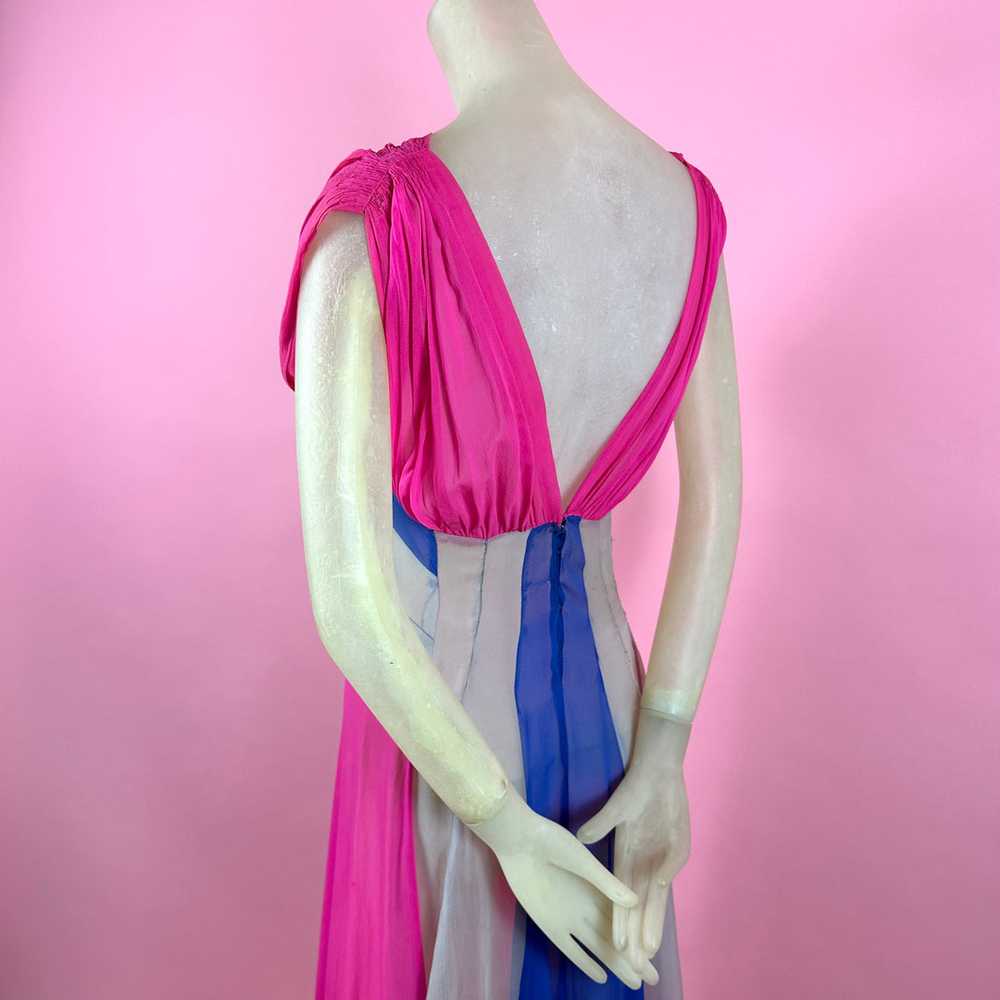 1930s Silk Chiffon Hot Pink/ Cobalt Blue Color Bl… - image 9