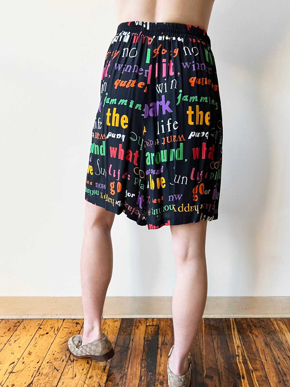 90’s Rainbow Quit Word Print Rayon Trouser High R… - image 8