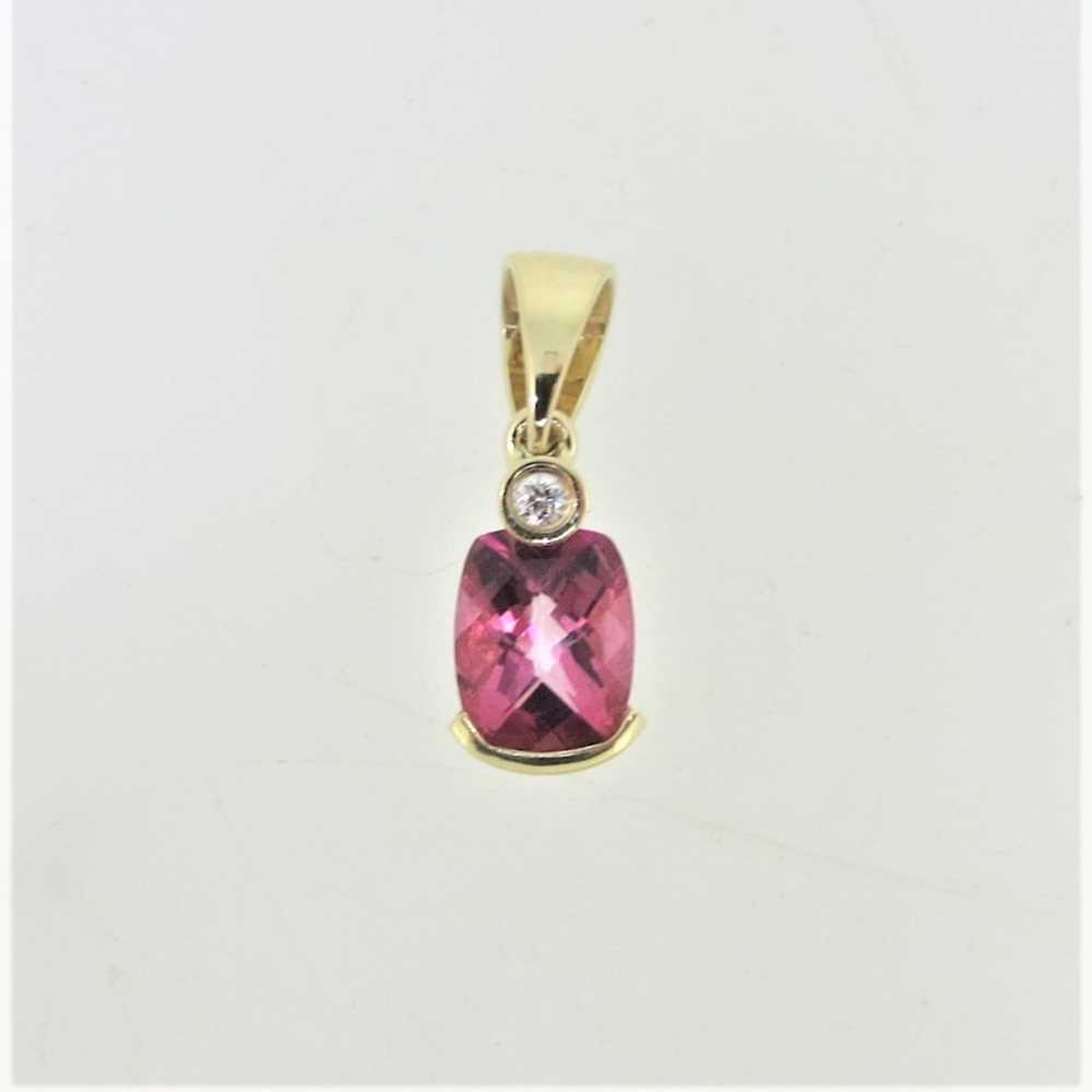 14K Yellow Gold Oval Pink Tourmaline APP 1/10ct D… - image 1