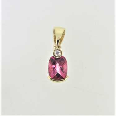 14K Yellow Gold Oval Pink Tourmaline APP 1/10ct D… - image 1