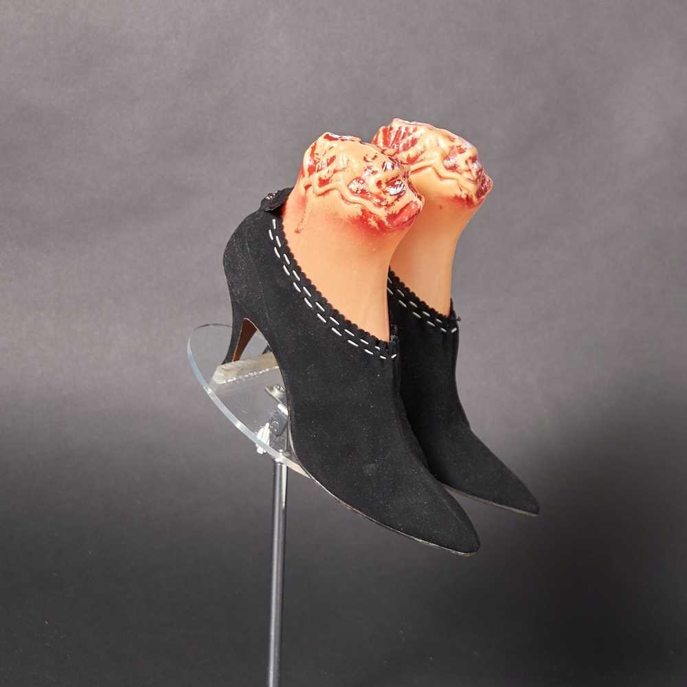 Vintage 1970s Black Suede Pumps Heels Shoes - image 1