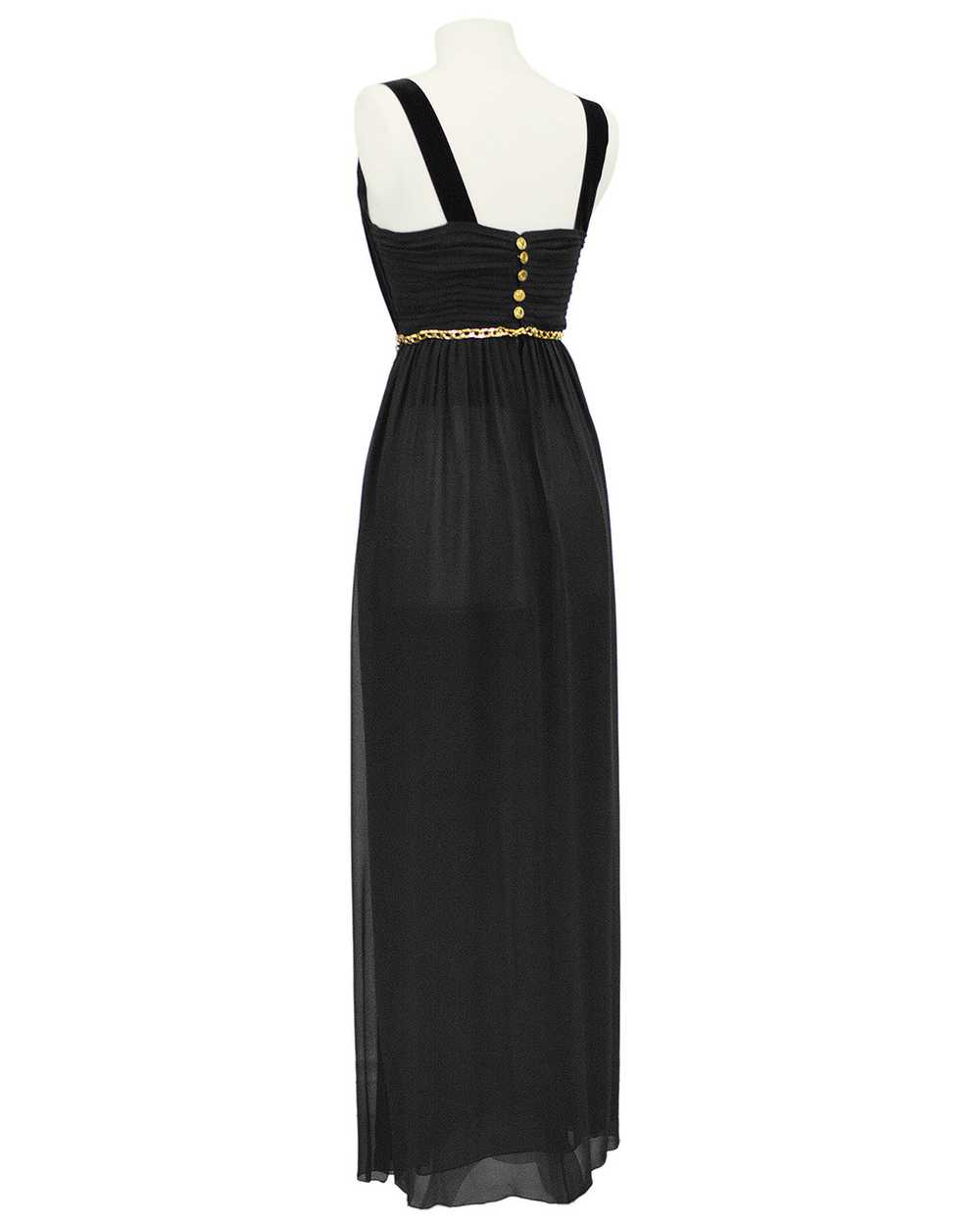 Chanel Black Chiffon Gown with Gold Chain Belt - image 2