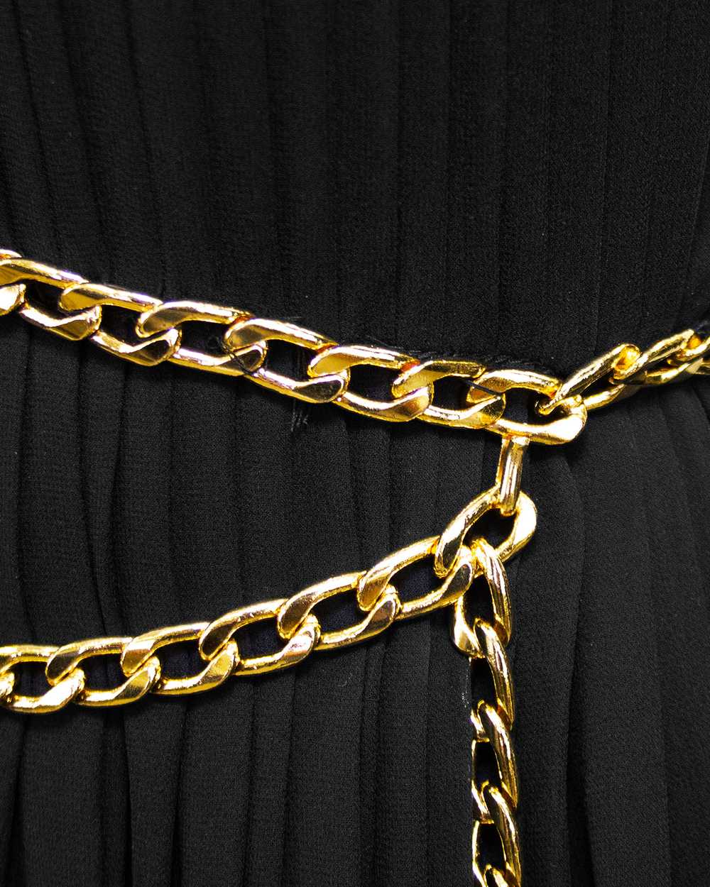 Chanel Black Chiffon Gown with Gold Chain Belt - image 7