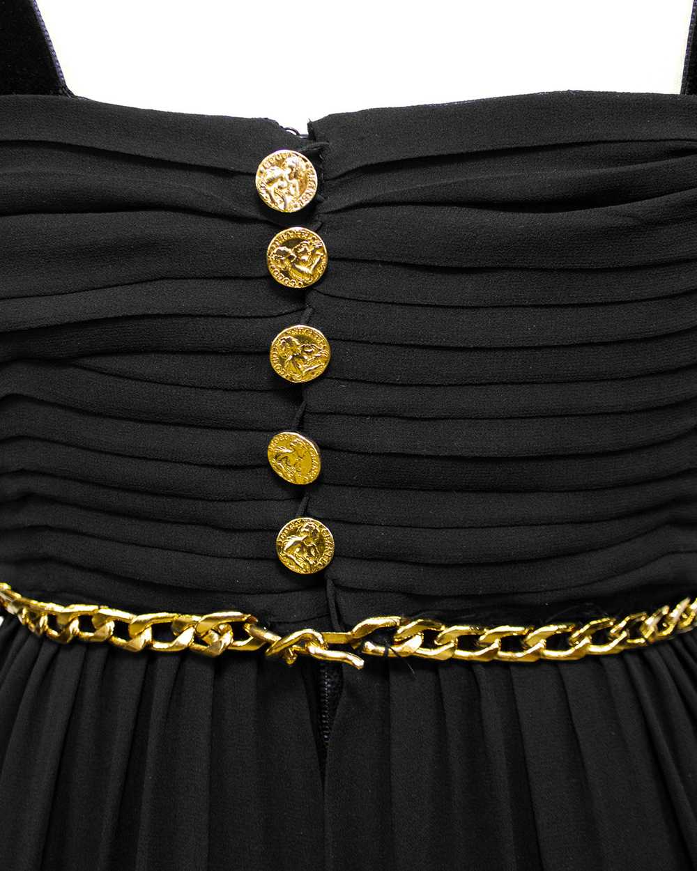 Chanel Black Chiffon Gown with Gold Chain Belt - image 8