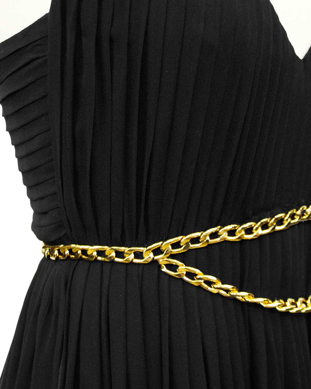 Chanel Black Chiffon Gown with Gold Chain Belt - image 9