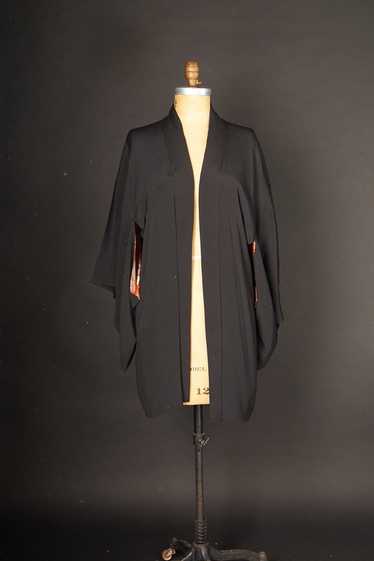 Vintage 1950s Black Silk Haori Kimono Jacket