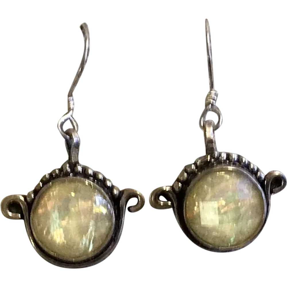 Sterling Silver Created Opal Dangle Earrings NOS - image 1