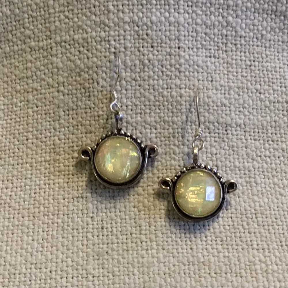 Sterling Silver Created Opal Dangle Earrings NOS - image 2