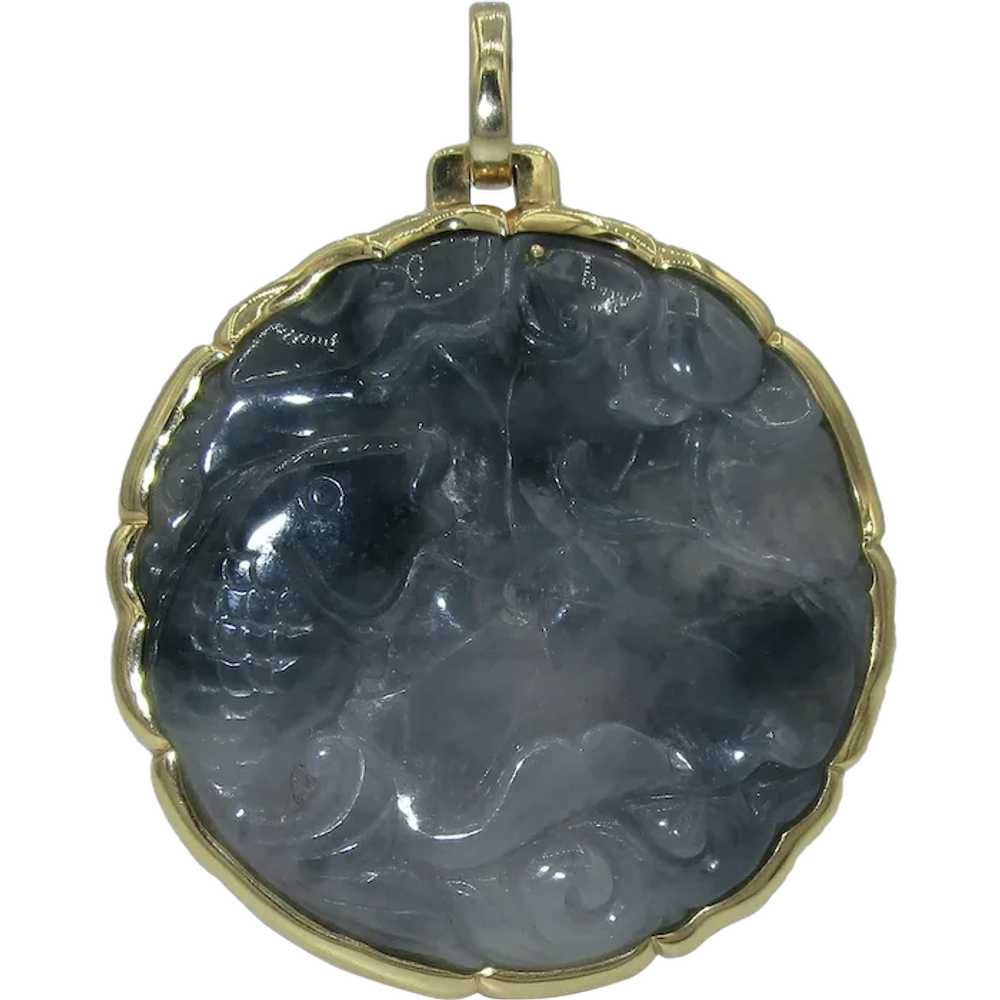 Antique 14K Natural Jade Pendant - image 1