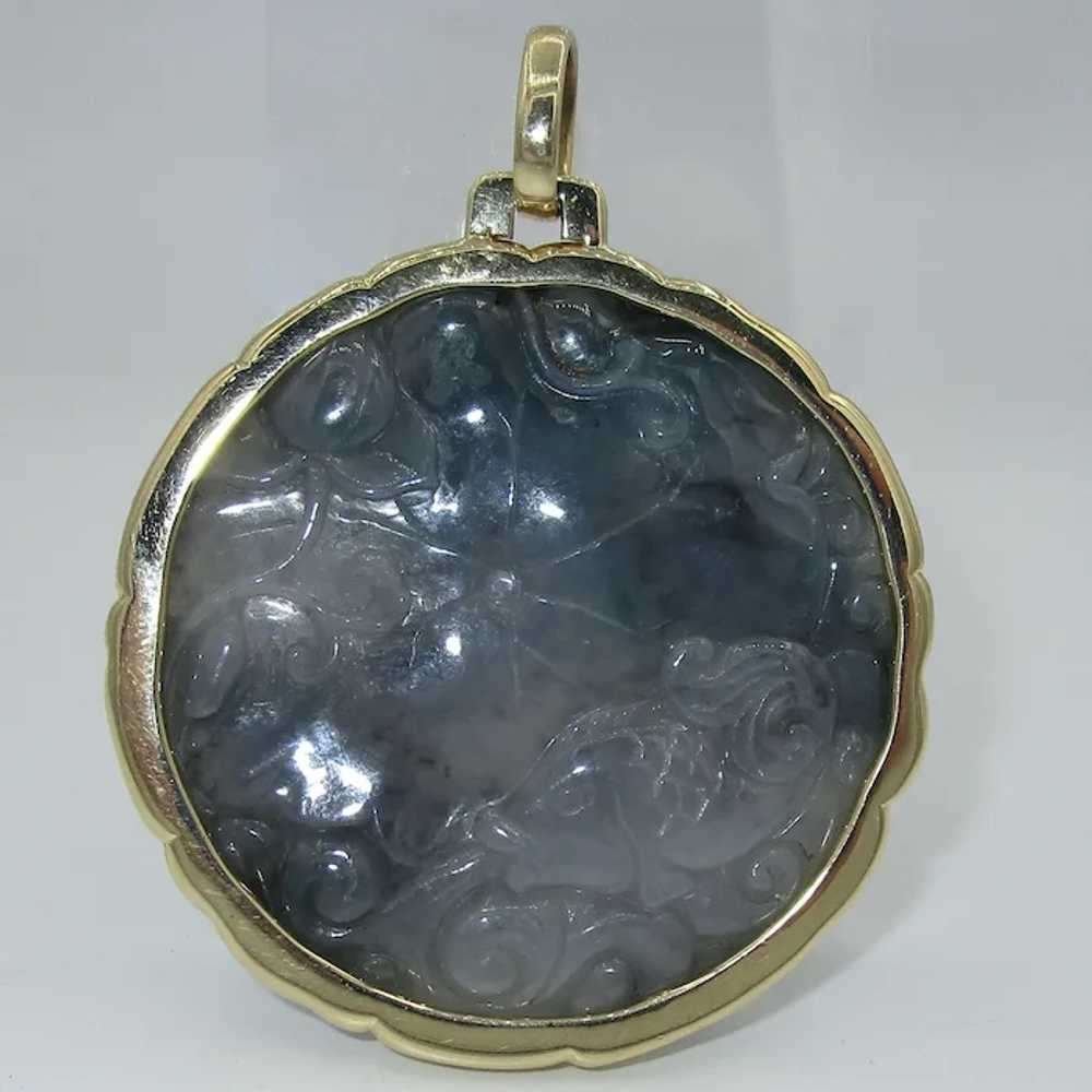 Antique 14K Natural Jade Pendant - image 2