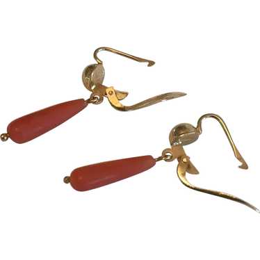 Antique 18K YG Coral Earrings - image 1