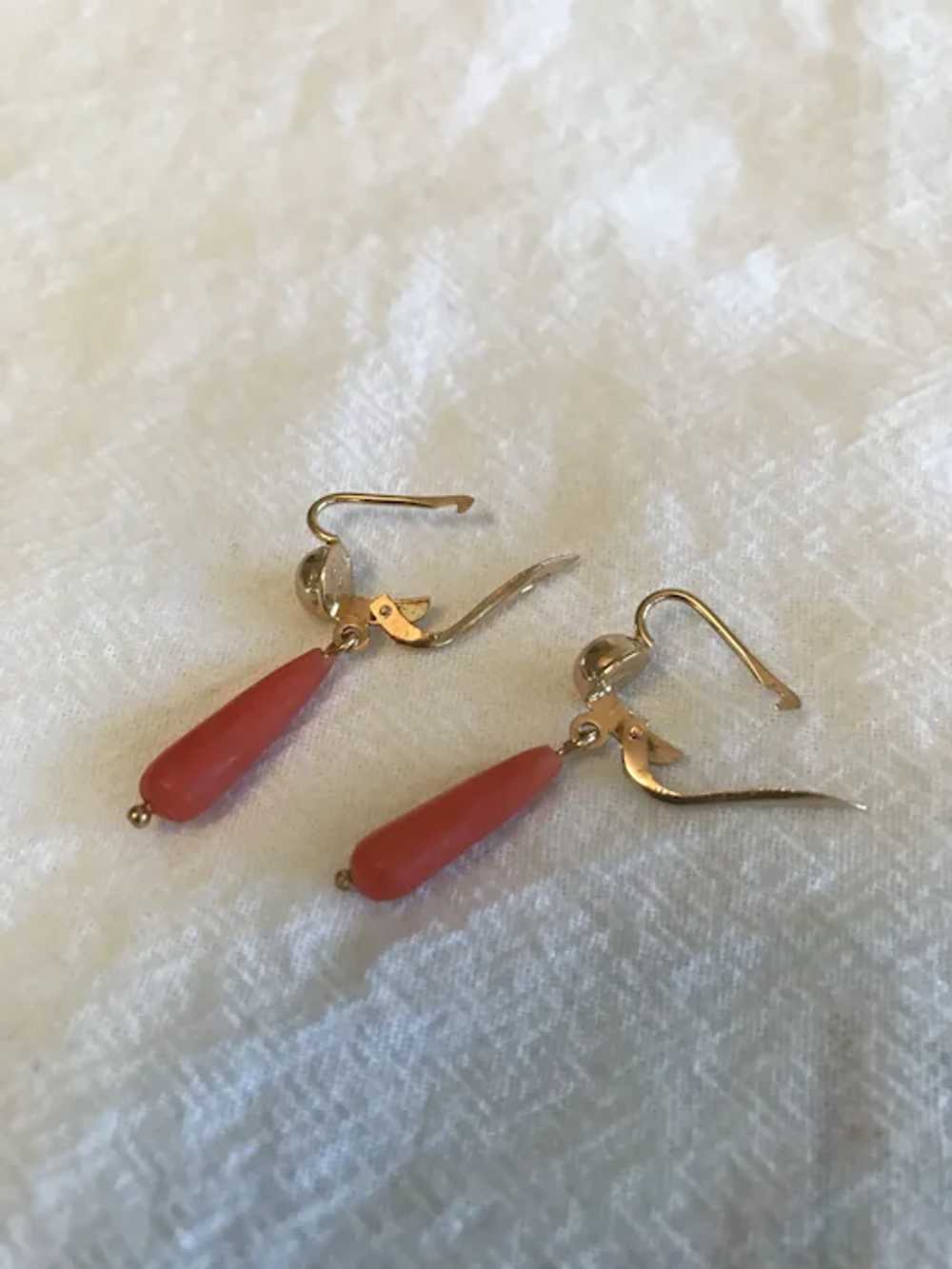 Antique 18K YG Coral Earrings - image 2