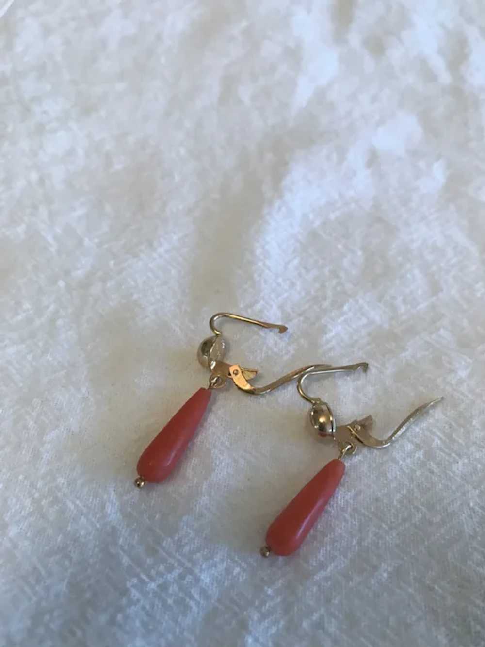Antique 18K YG Coral Earrings - image 5