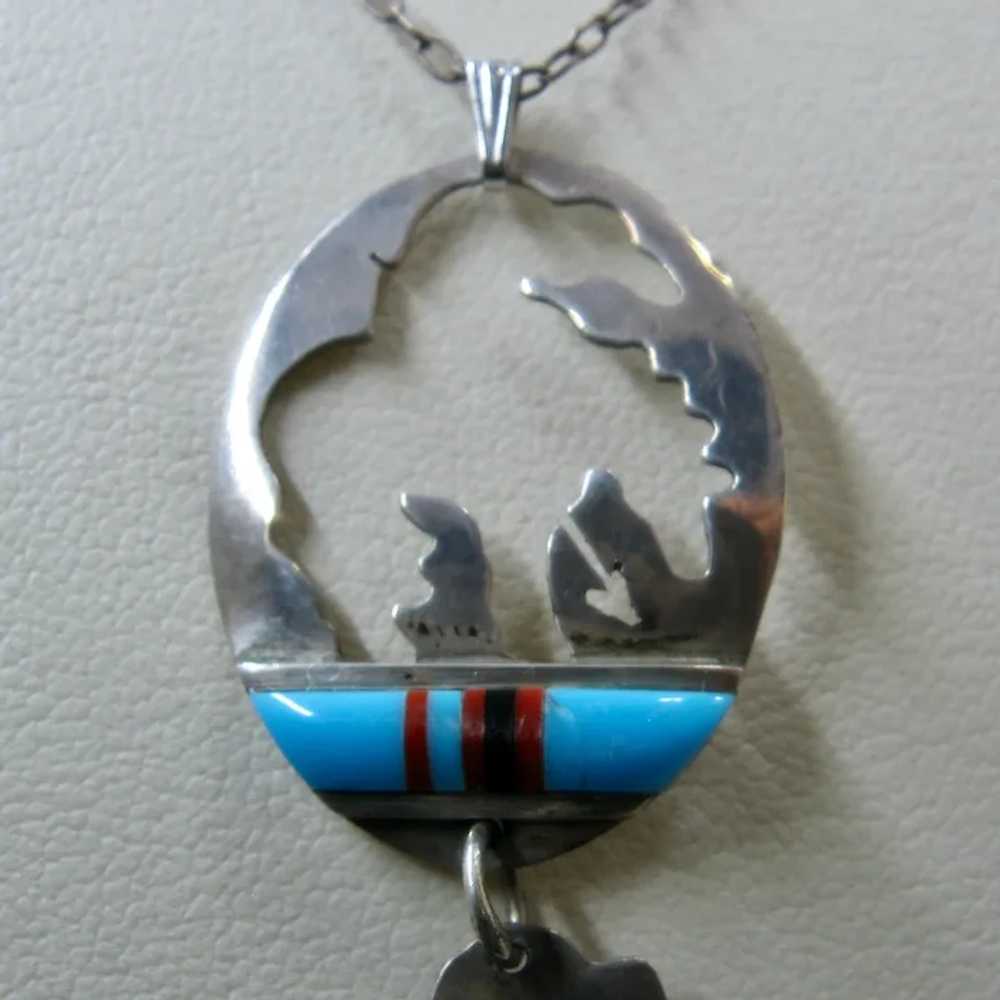 Zuni Sterling Inlay Cut-Out Dangle Necklace Randy… - image 4