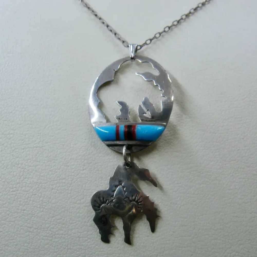 Zuni Sterling Inlay Cut-Out Dangle Necklace Randy… - image 8