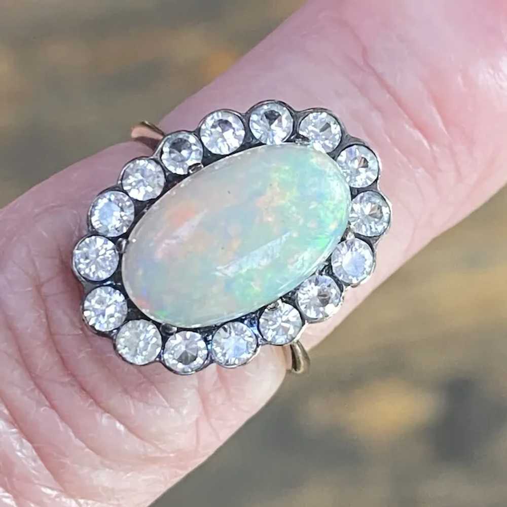 Victorian Opal and White Sapphire Halo Ring 10K R… - image 12