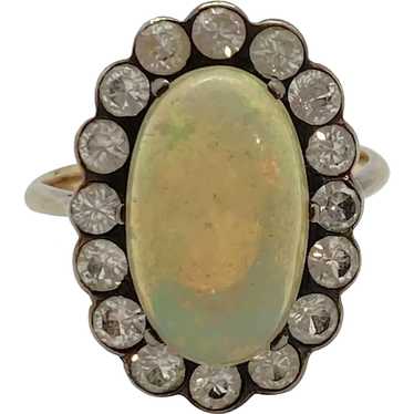 Victorian Opal and White Sapphire Halo Ring 10K R… - image 1