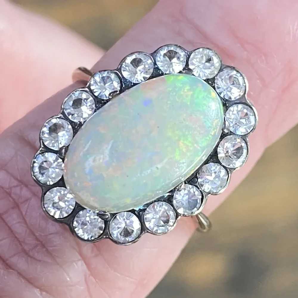 Victorian Opal and White Sapphire Halo Ring 10K R… - image 3