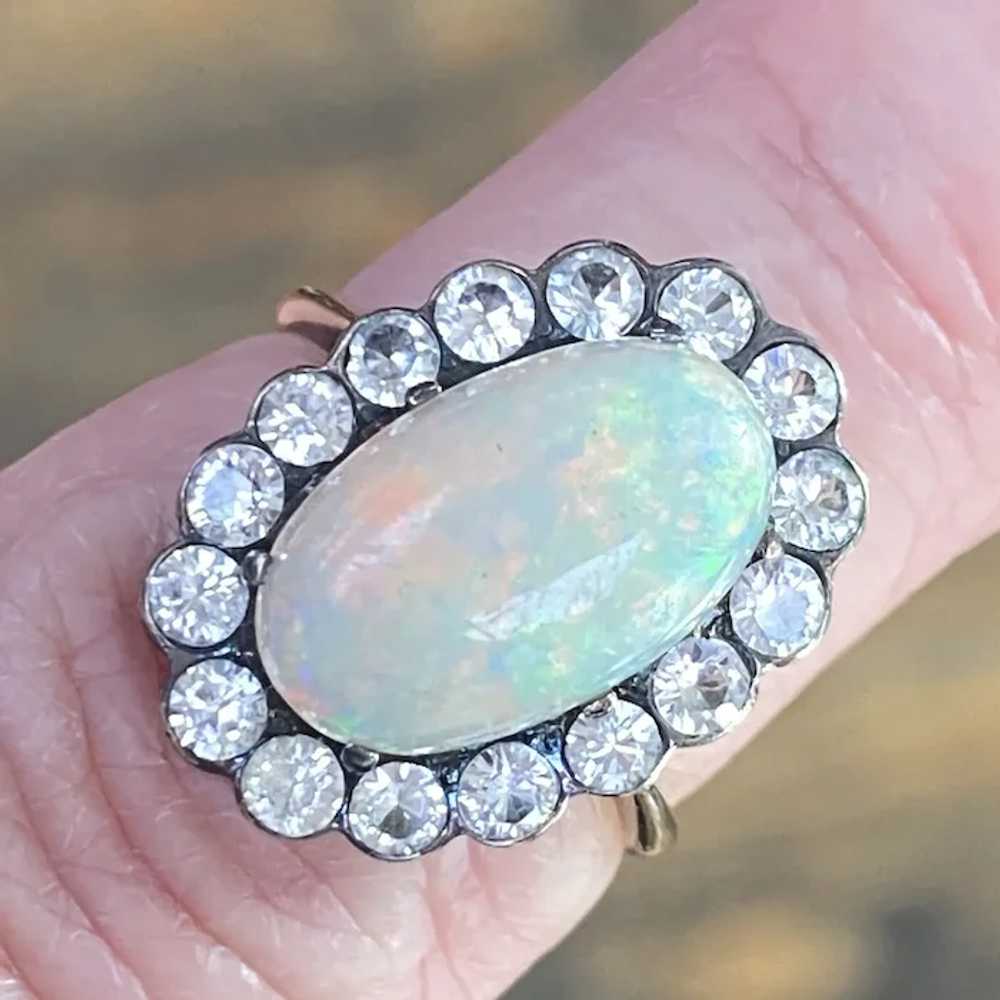 Victorian Opal and White Sapphire Halo Ring 10K R… - image 4