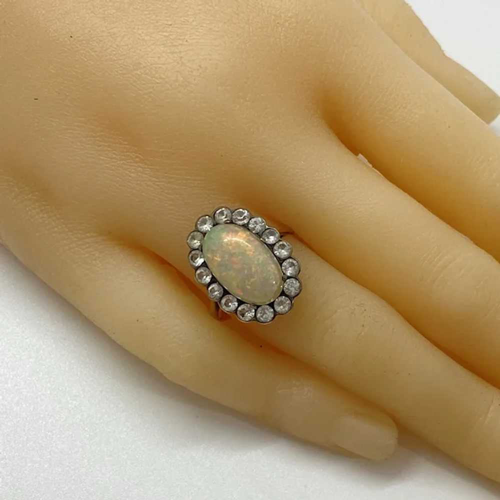 Victorian Opal and White Sapphire Halo Ring 10K R… - image 7