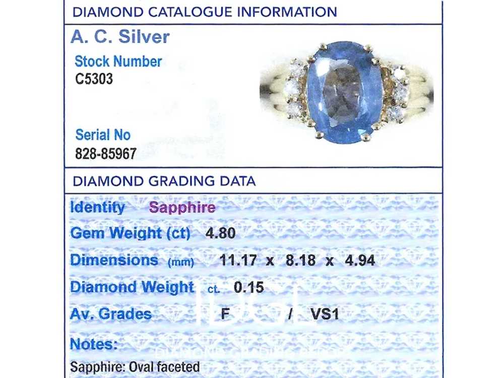 Vintage 4.80ct Sapphire and 0.15ct Diamond, 18ct … - image 6