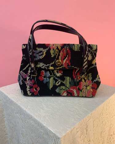 60’s floral punch needle carpet bag