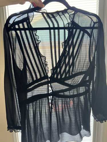 Bcbg Maxazria Black Sheer Blouse with Ruffles