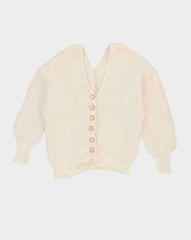 White Knitted Batwing Sleeve Jumper - S - image 1