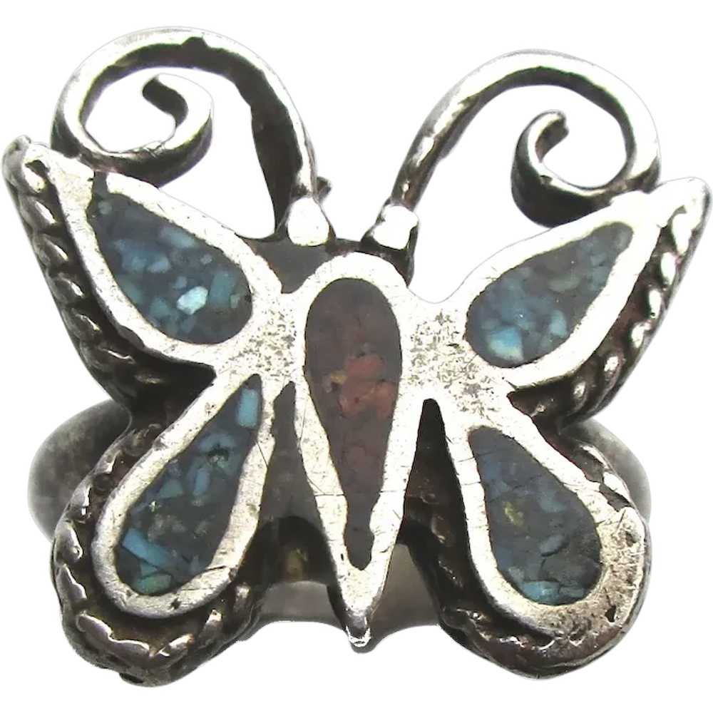 Vintage Native American Butterfly Ring Sterling S… - image 1