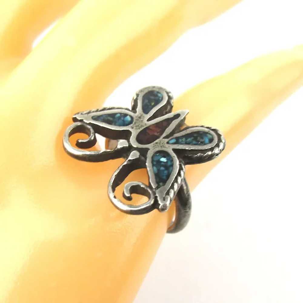 Vintage Native American Butterfly Ring Sterling S… - image 2