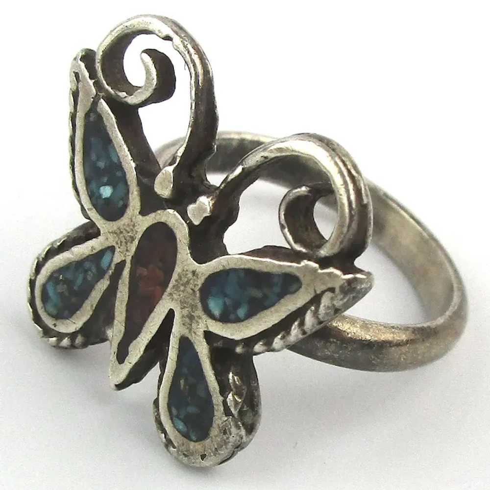 Vintage Native American Butterfly Ring Sterling S… - image 3