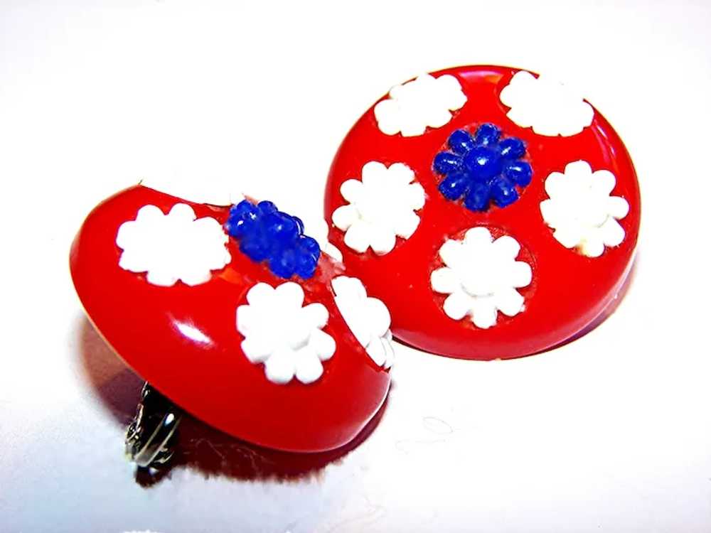 RARE and VIVID Cherry Red Bakelite Earrings with … - image 2