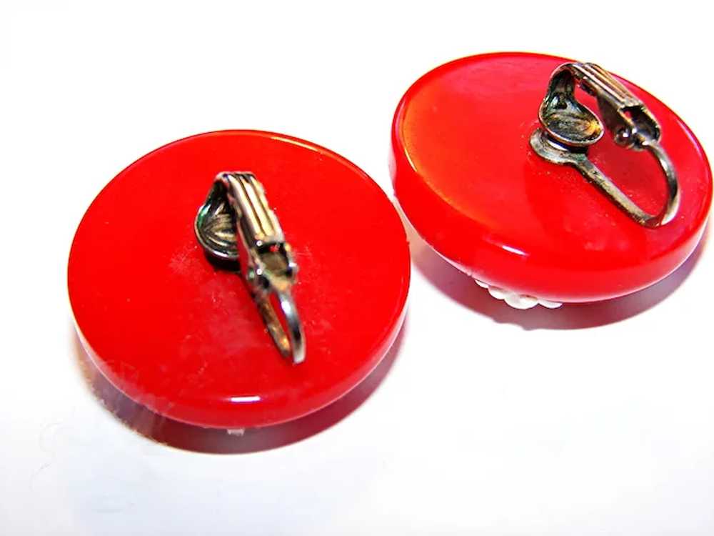 RARE and VIVID Cherry Red Bakelite Earrings with … - image 3
