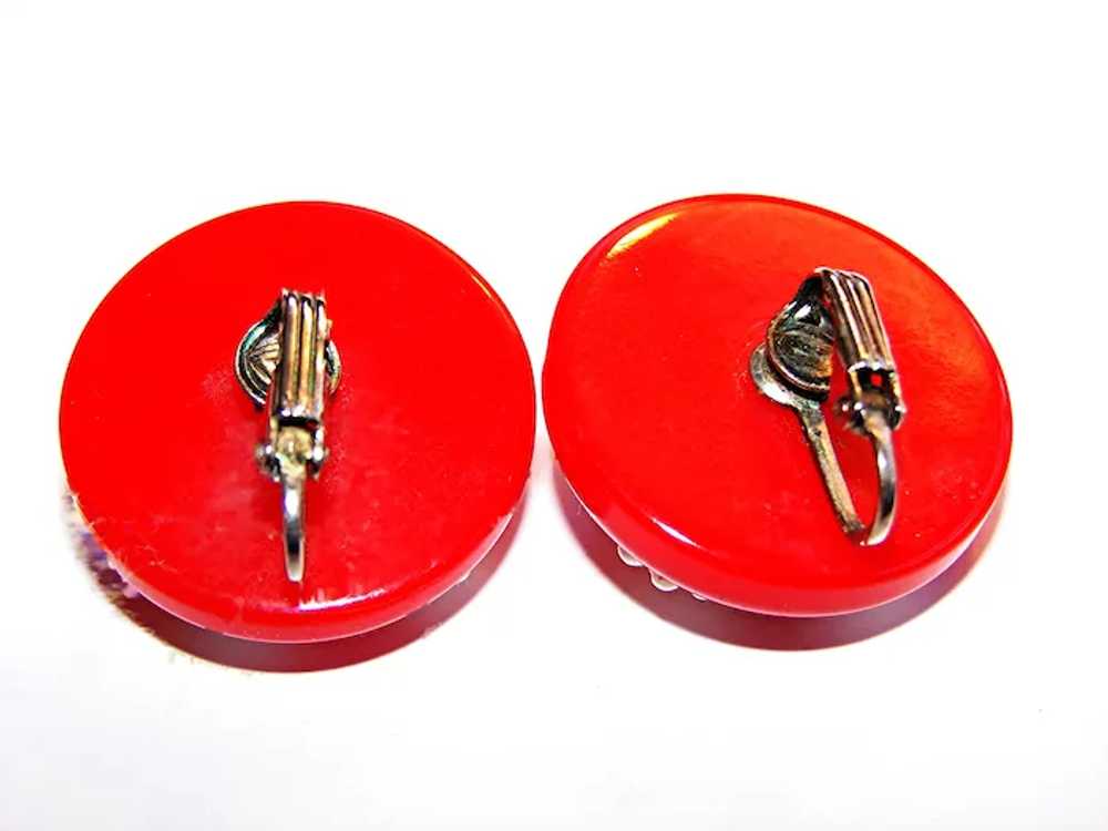 RARE and VIVID Cherry Red Bakelite Earrings with … - image 4