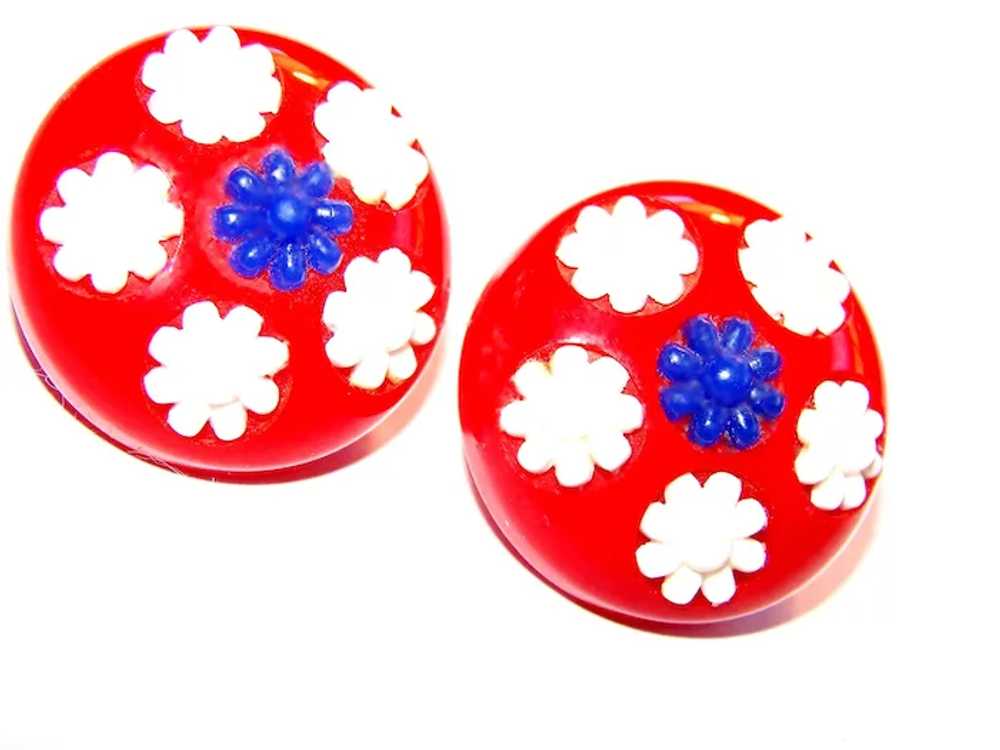 RARE and VIVID Cherry Red Bakelite Earrings with … - image 5