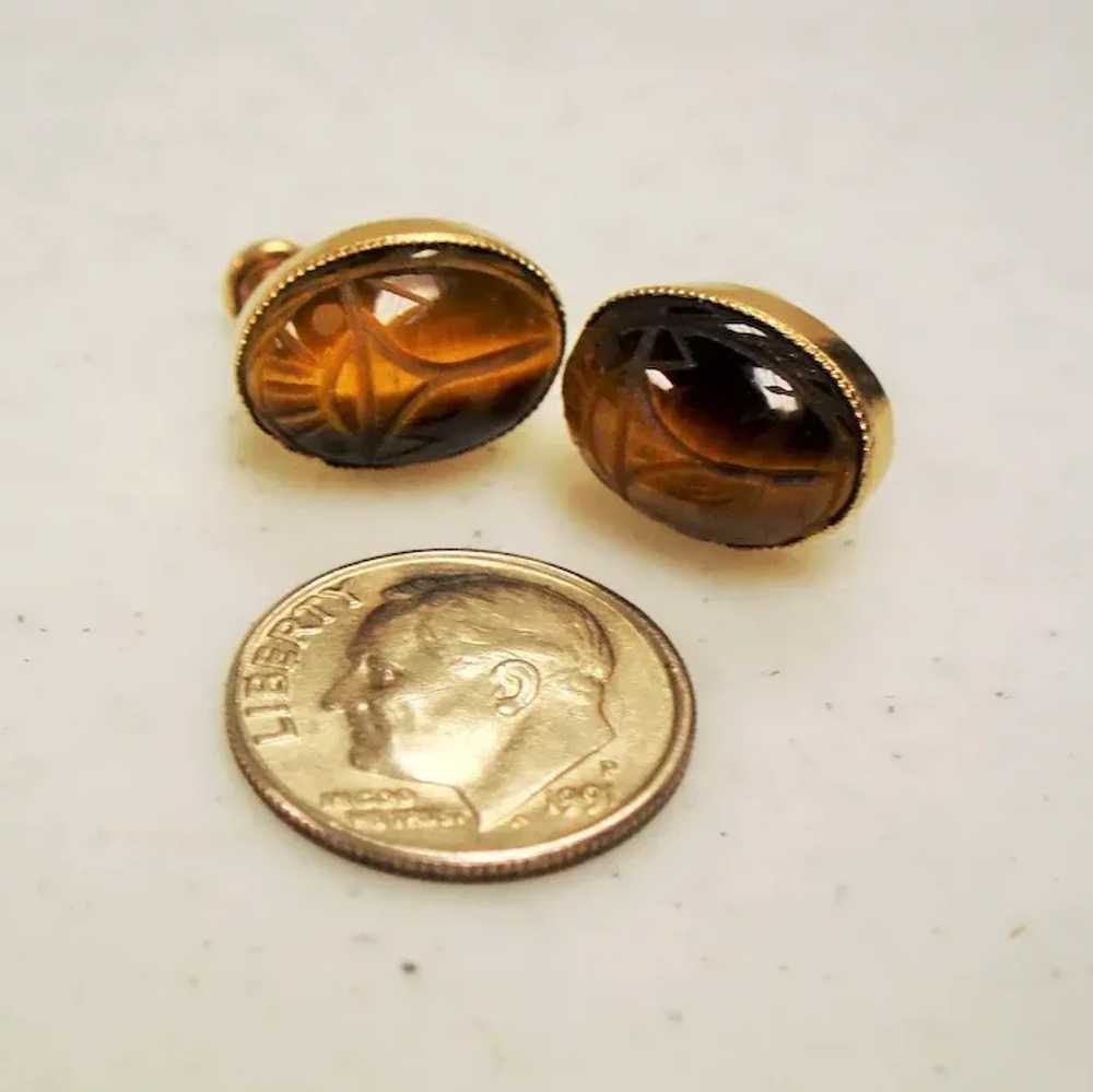 Vintage Amco Gold Filled Tigers Eye Scarab Caboch… - image 5