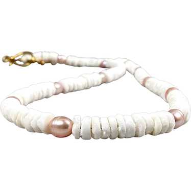 Necklace boho style Surfer sea white pearl choker… - image 1