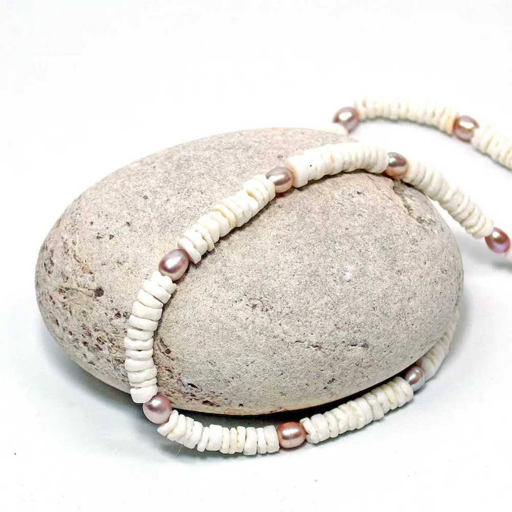 Necklace boho style Surfer sea white pearl choker… - image 7