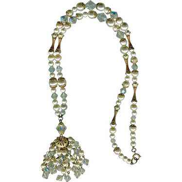 Crystal, Faux Pearls, Gold Tone with 11 Strand Ch… - image 1