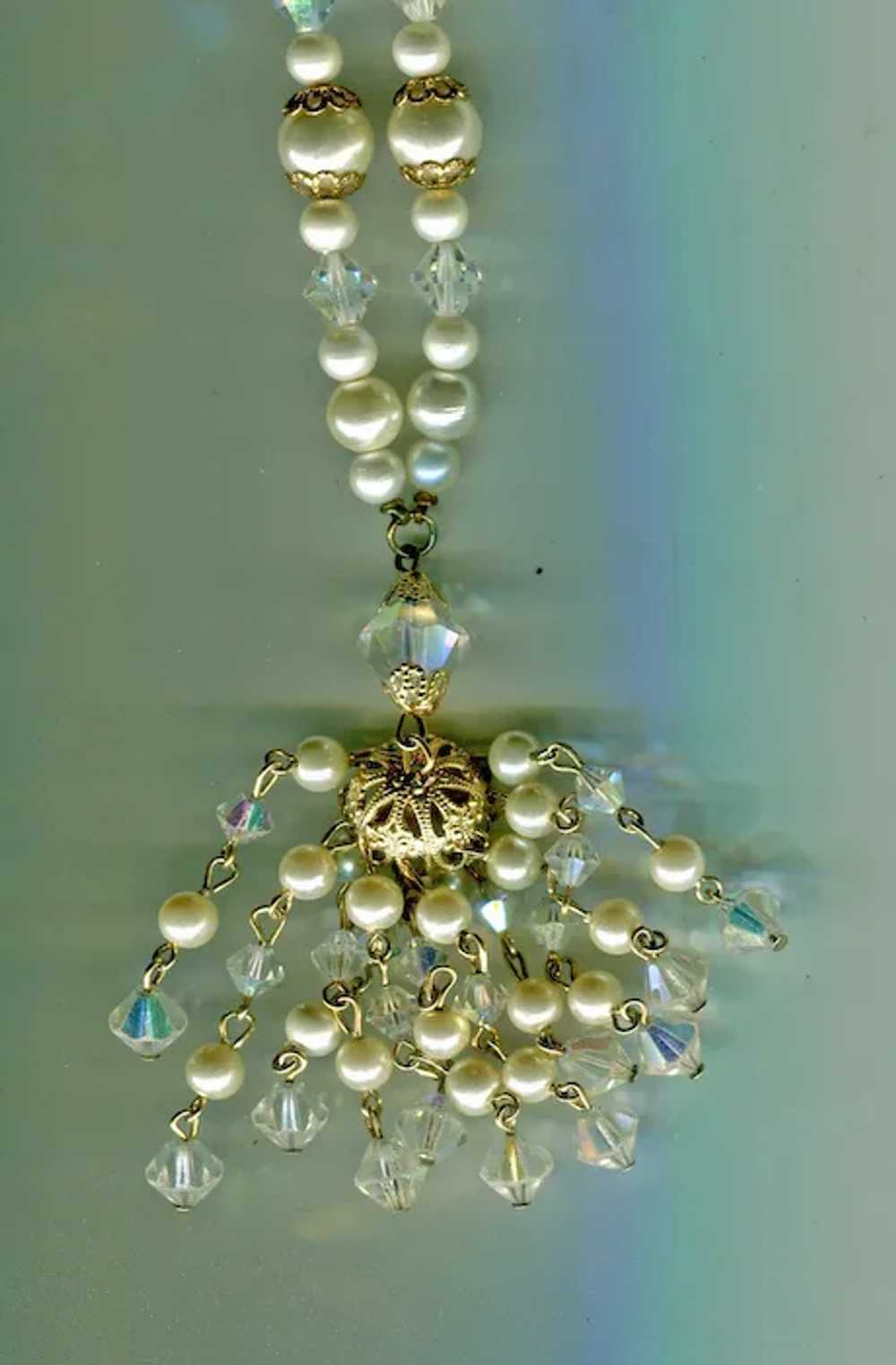 Crystal, Faux Pearls, Gold Tone with 11 Strand Ch… - image 2